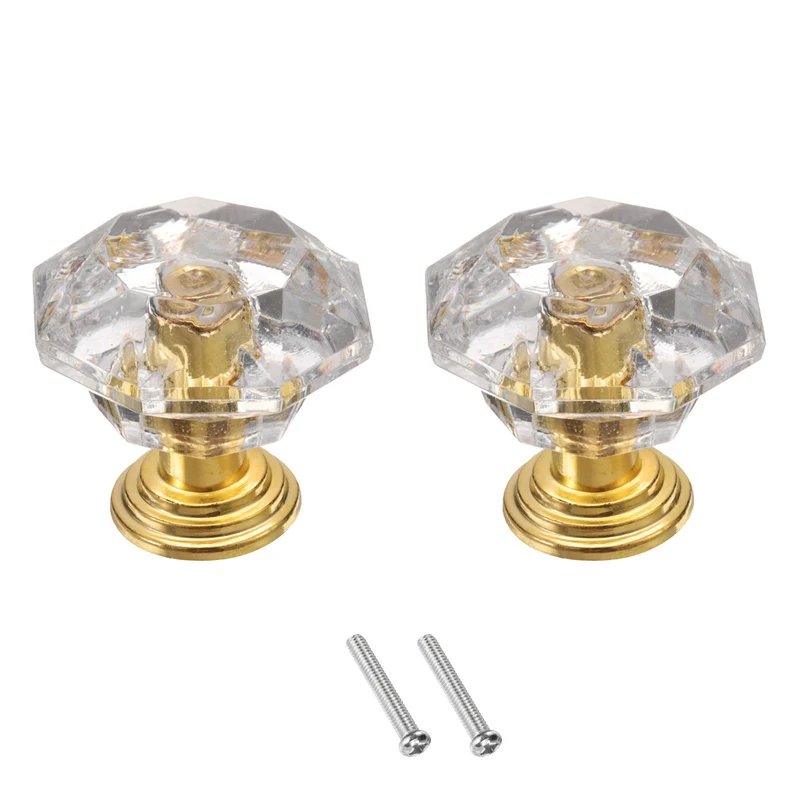 2Pcs Crystal Drawer Knobs 24 mm Dresser Knobs for Cupboard Clear/Gold