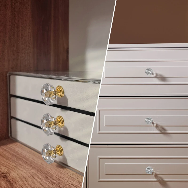 2Pcs Crystal Drawer Knobs 24 mm Dresser Knobs for Cupboard Clear/Gold