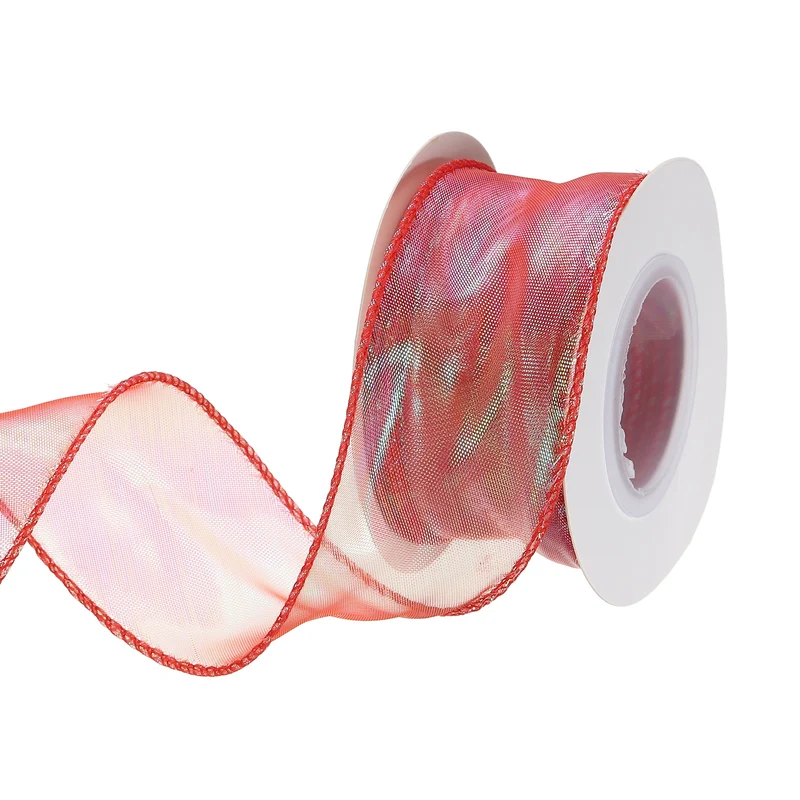 1 1/2 Inch 10Yard Sheer Organza Ribbon Shimmer Chiffon Tulle Ribbons Red