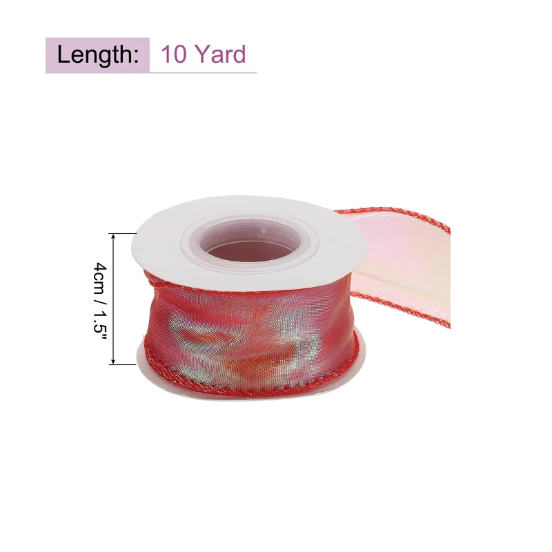 1 1/2 Inch 10Yard Sheer Organza Ribbon Shimmer Chiffon Tulle Ribbons Red