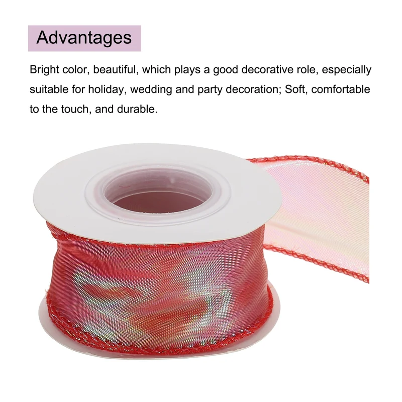 1 1/2 Inch 10Yard Sheer Organza Ribbon Shimmer Chiffon Tulle Ribbons Red