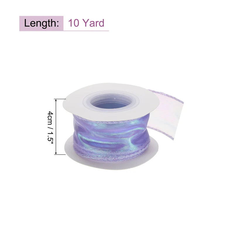 1 1/2 Inch 10Yard Sheer Organza Ribbon Shimmer Chiffon Tulle Ribbons Purple