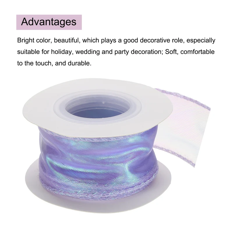 1 1/2 Inch 10Yard Sheer Organza Ribbon Shimmer Chiffon Tulle Ribbons Purple