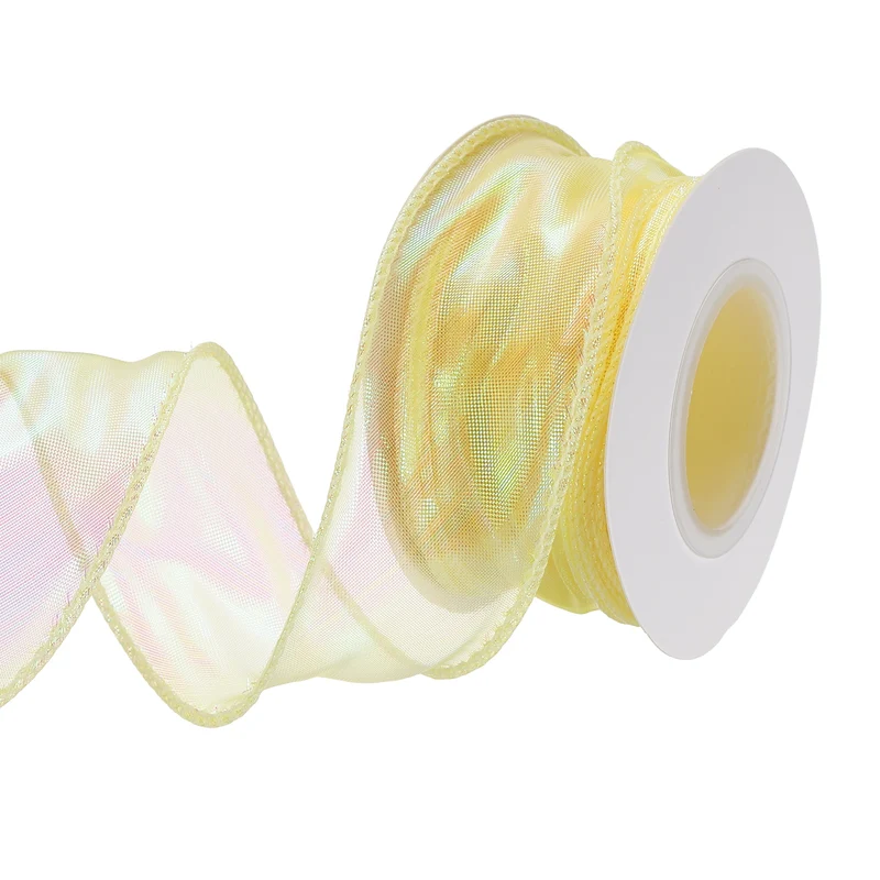 1 1/2 Inch 10Yard Sheer Organza Ribbon Shimmer Chiffon Tulle Ribbon Light Yellow