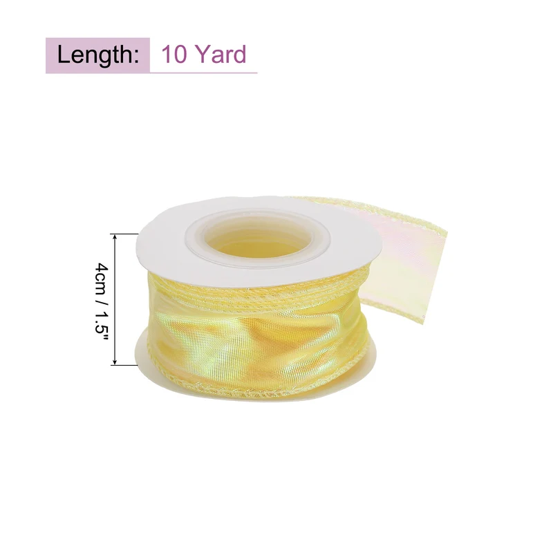 1 1/2 Inch 10Yard Sheer Organza Ribbon Shimmer Chiffon Tulle Ribbon Light Yellow