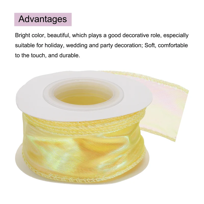 1 1/2 Inch 10Yard Sheer Organza Ribbon Shimmer Chiffon Tulle Ribbon Light Yellow