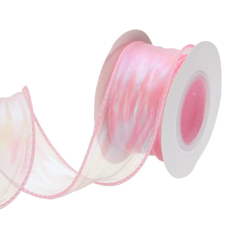 1 1/2 Inch 10Yard Sheer Organza Ribbon Shimmer Chiffon Tulle Ribbons Light Pink