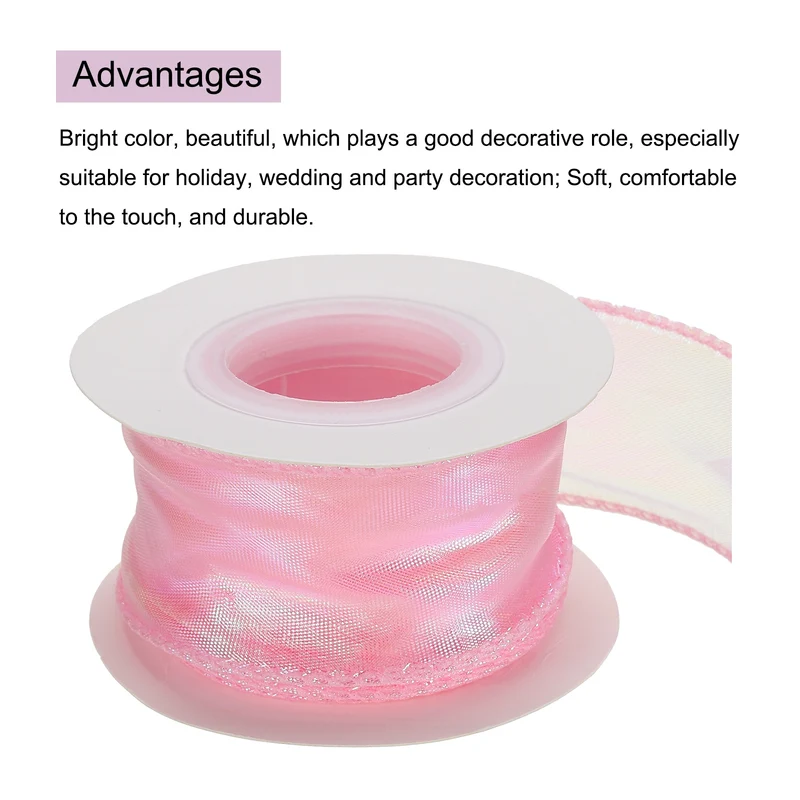 1 1/2 Inch 10Yard Sheer Organza Ribbon Shimmer Chiffon Tulle Ribbons Light Pink