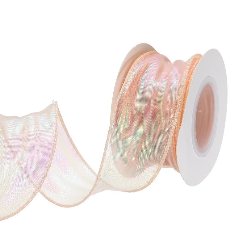 1 1/2 Inch 10Yard Sheer Organza Ribbon Shimmer Chiffon Tulle Ribbons Pink