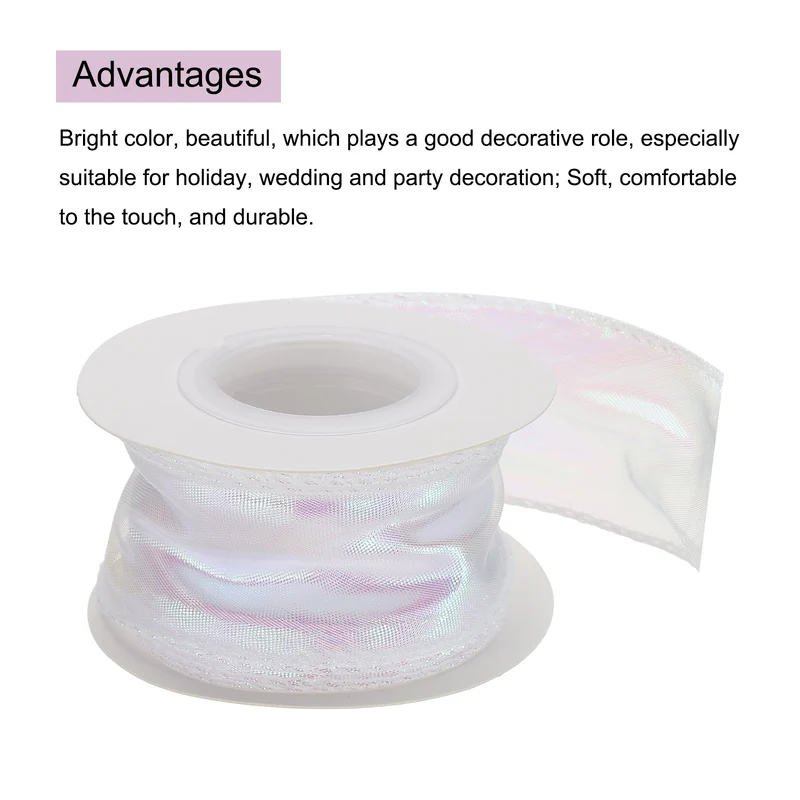 1 1/2 Inch 10Yard Sheer Organza Ribbon Shimmer Chiffon Tulle Ribbons White