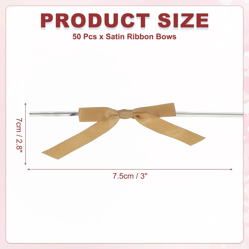 3" Satin Ribbon Bow, 50 Pcs Twist Tie Bows for DIY Party Craft Gift Gold Orange