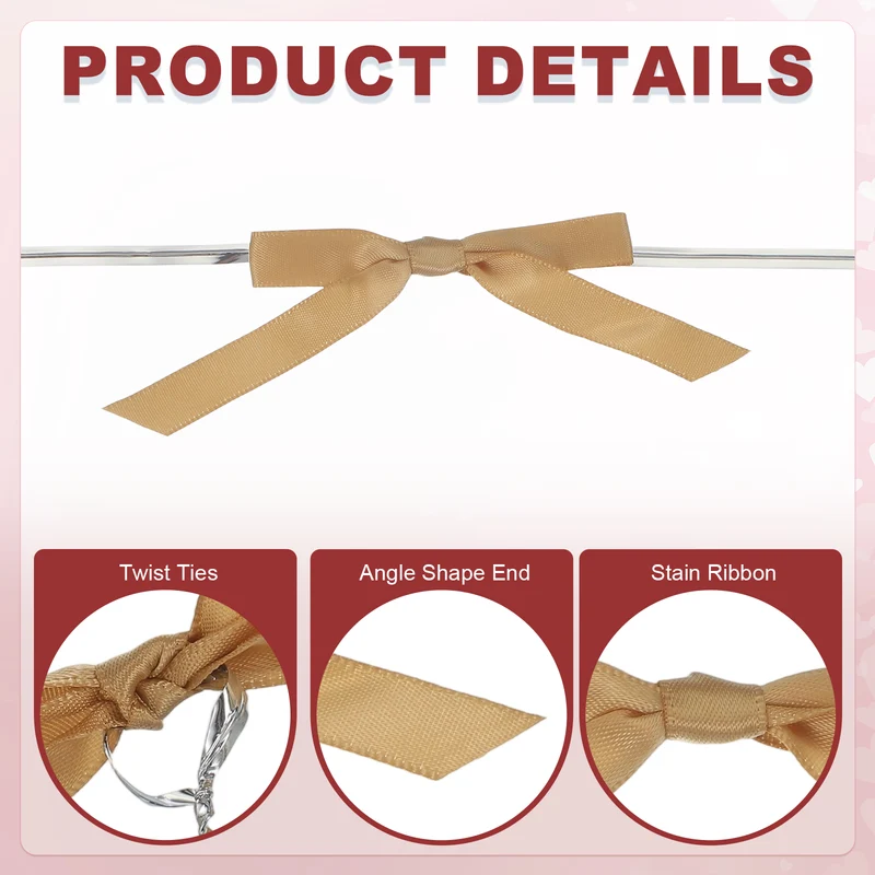 3" Satin Ribbon Bow, 50 Pcs Twist Tie Bows for DIY Party Craft Gift Gold Orange