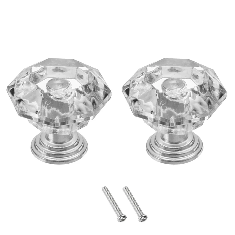 2Pcs Crystal Drawer Knobs 24 mm Dresser Knobs for Cupboard Clear/Silver