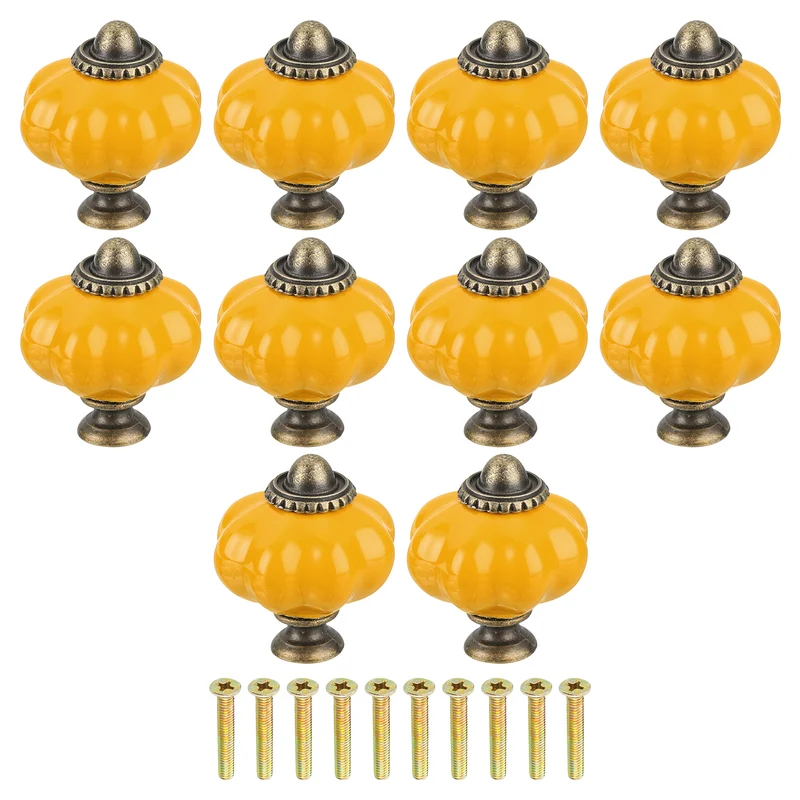 10pcs Rust Orange Pumpkin Knobs, Vintage Drawer Pulls with 10 Screws, Ceramic
