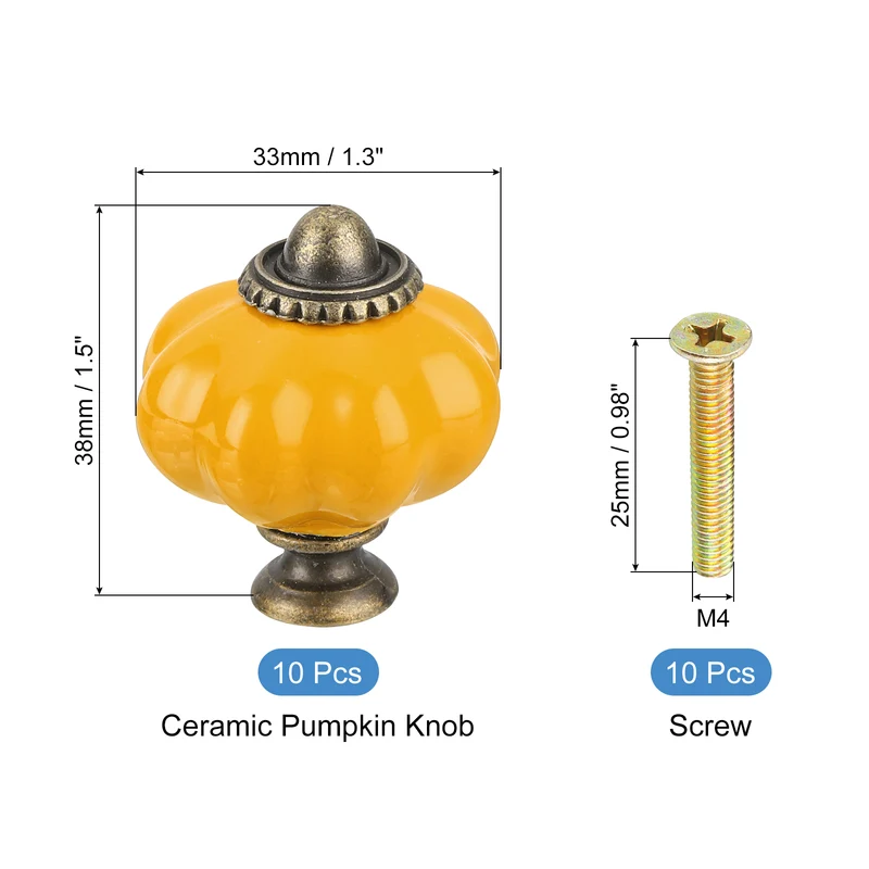 10pcs Rust Orange Pumpkin Knobs, Vintage Drawer Pulls with 10 Screws, Ceramic