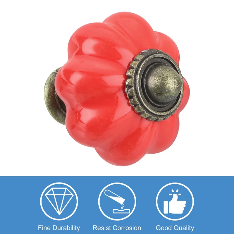 10pcs Red Pumpkin Knobs, Vintage Drawer Pulls with 10 Screws, Ceramic