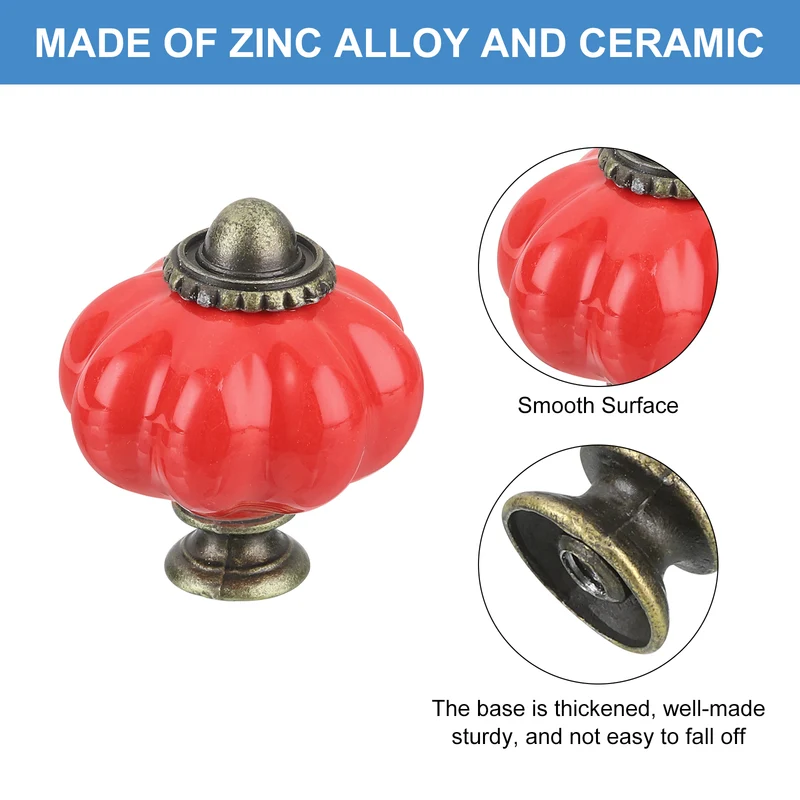 10pcs Red Pumpkin Knobs, Vintage Drawer Pulls with 10 Screws, Ceramic