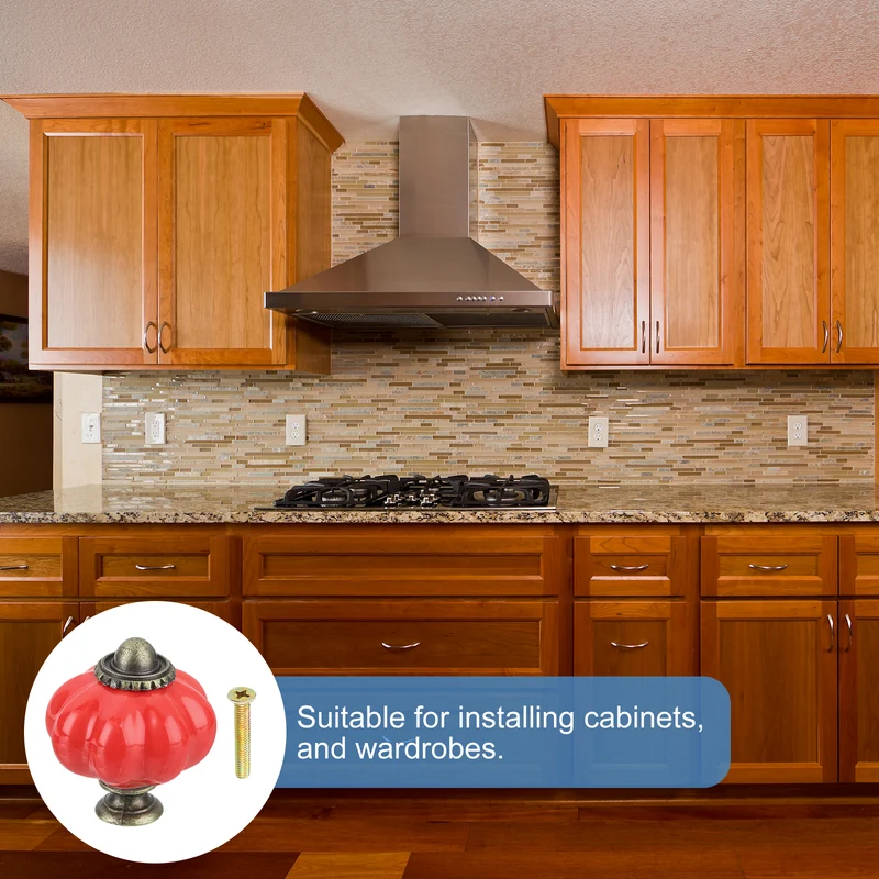 10pcs Red Pumpkin Knobs, Vintage Drawer Pulls with 10 Screws, Ceramic