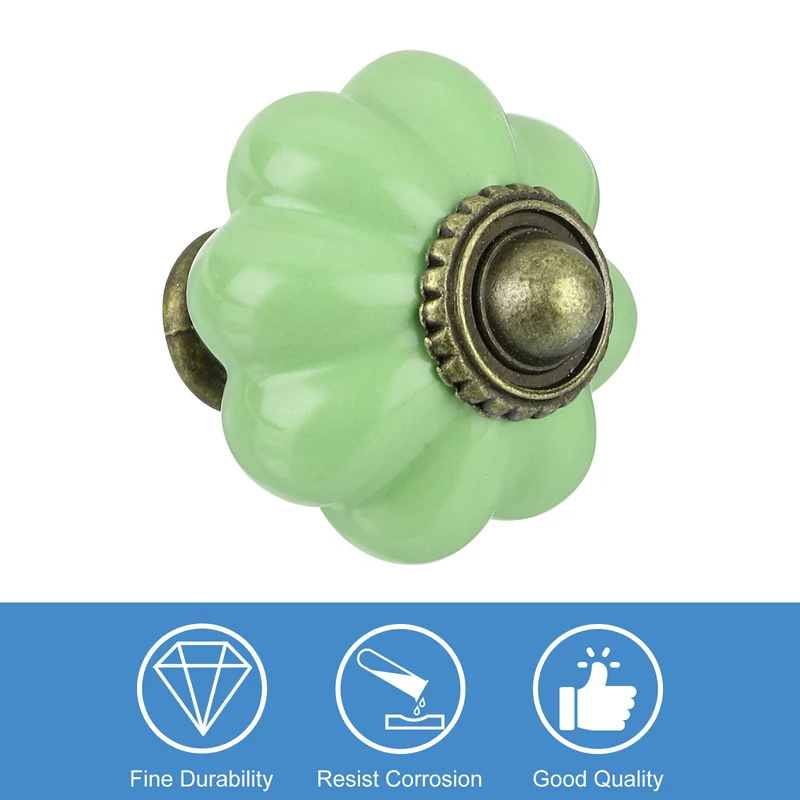 10pcs Lime Green Pumpkin Knobs, Vintage Drawer Pulls with 10 Screws, Ceramic