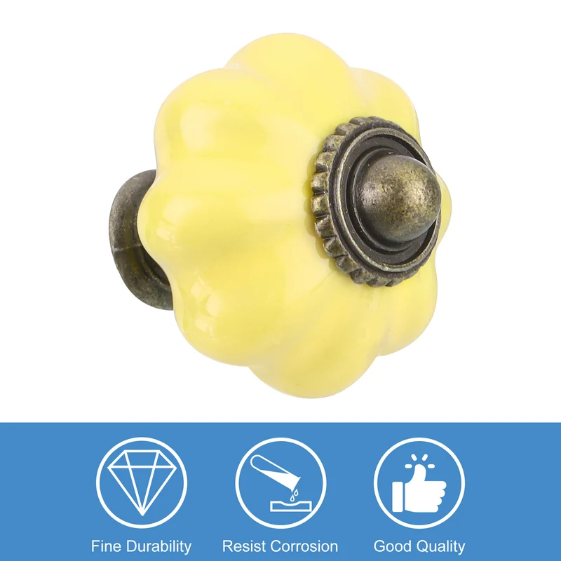 10pcs Yellow Pumpkin Knobs, Vintage Drawer Pulls with 10 Screws, Ceramic
