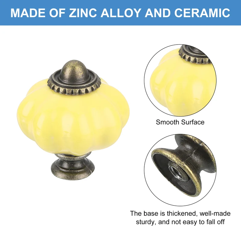 10pcs Yellow Pumpkin Knobs, Vintage Drawer Pulls with 10 Screws, Ceramic