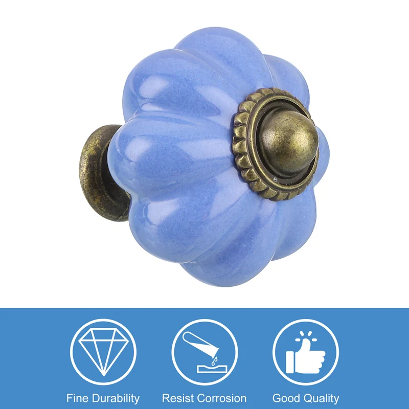 10pcs Blue Pumpkin Knobs Vintage Drawer Pulls with 10 Screws Ceramic