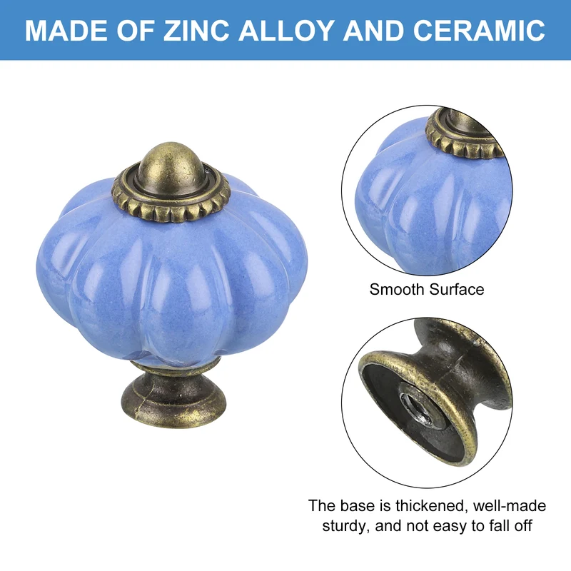 10pcs Blue Pumpkin Knobs Vintage Drawer Pulls with 10 Screws Ceramic