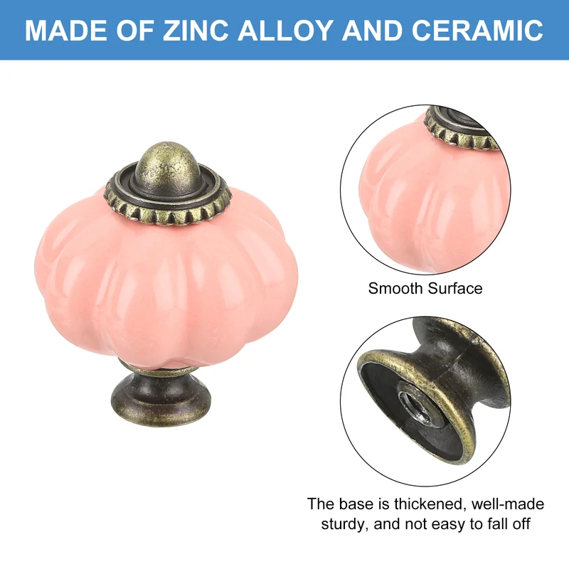 10pcs Pink Pumpkin Knobs Vintage Drawer Pulls with 10 Screws Ceramic