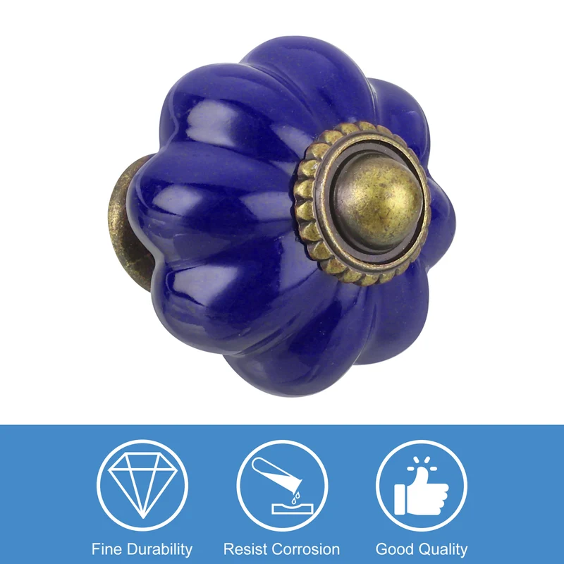 10pcs Navy Blue Pumpkin Knobs, Vintage Drawer Pulls with 10 Screws, Ceramic
