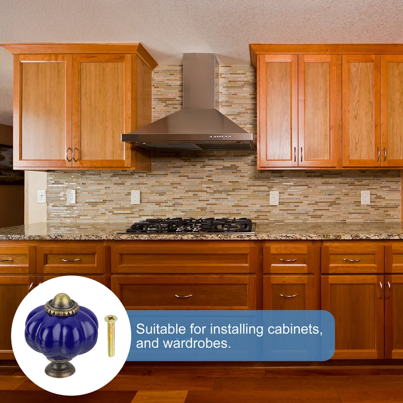 10pcs Navy Blue Pumpkin Knobs, Vintage Drawer Pulls with 10 Screws, Ceramic
