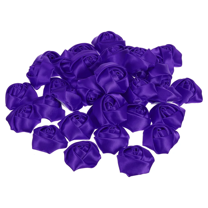 50Pcs Artificial Flowers Roses Heads Satin Rose Fabric Flowers Purple