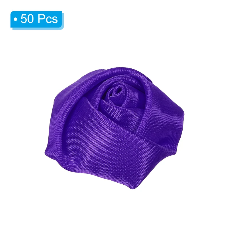 50Pcs Artificial Flowers Roses Heads Satin Rose Fabric Flowers Purple