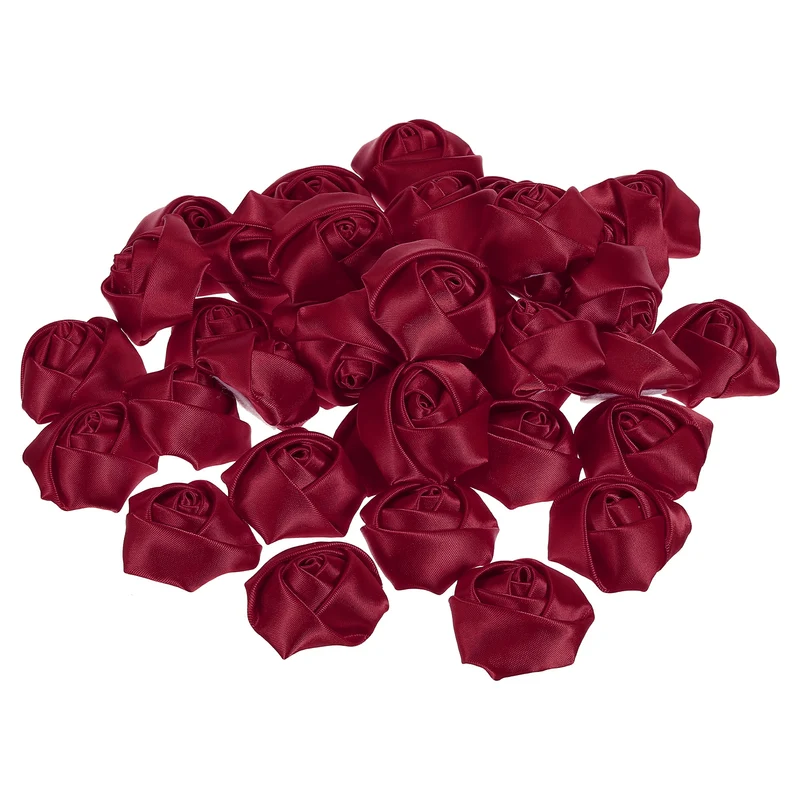 20Pcs Artificial Flowers Roses Heads Satin Rose Fabric Flowers Burgundy