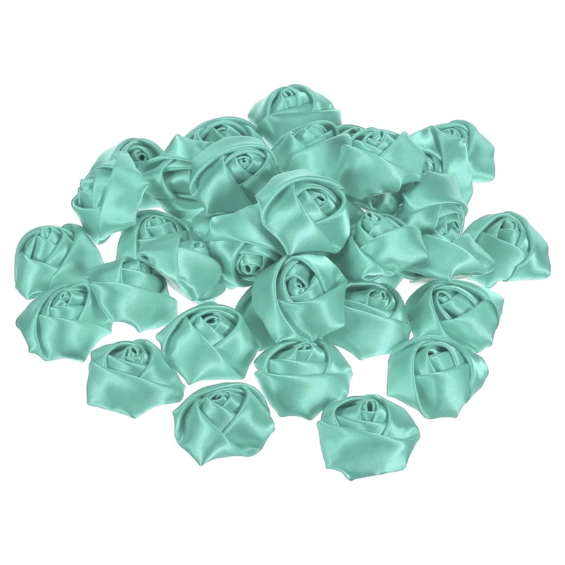 50Pcs Artificial Flowers Roses Heads Satin Rose Fabric Flowers Light Green