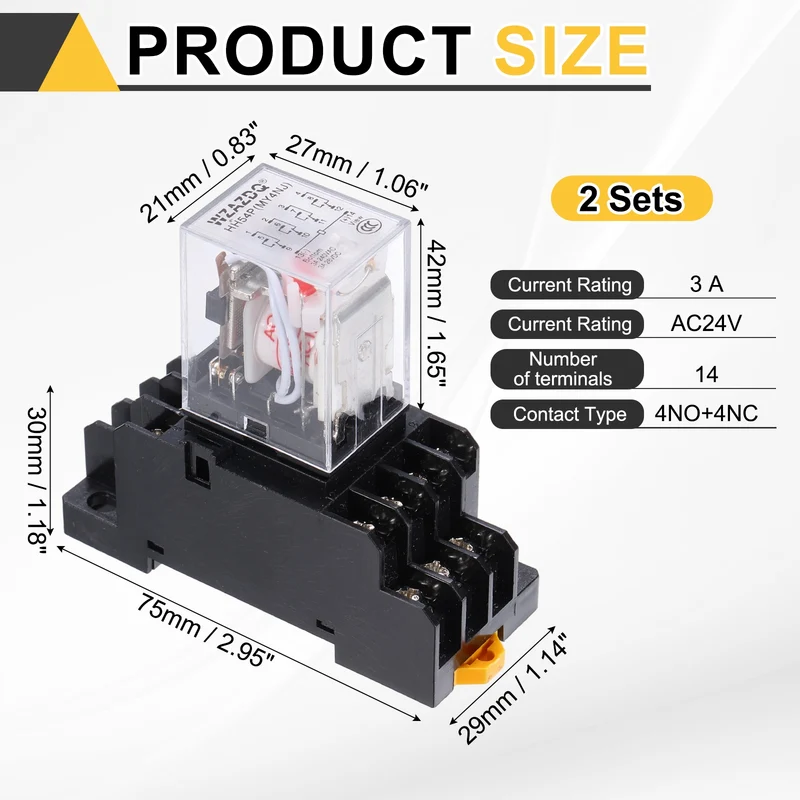 2Set AC24V Relay 14 Pin 3A DIN Rail Electromagnetic Power Relay