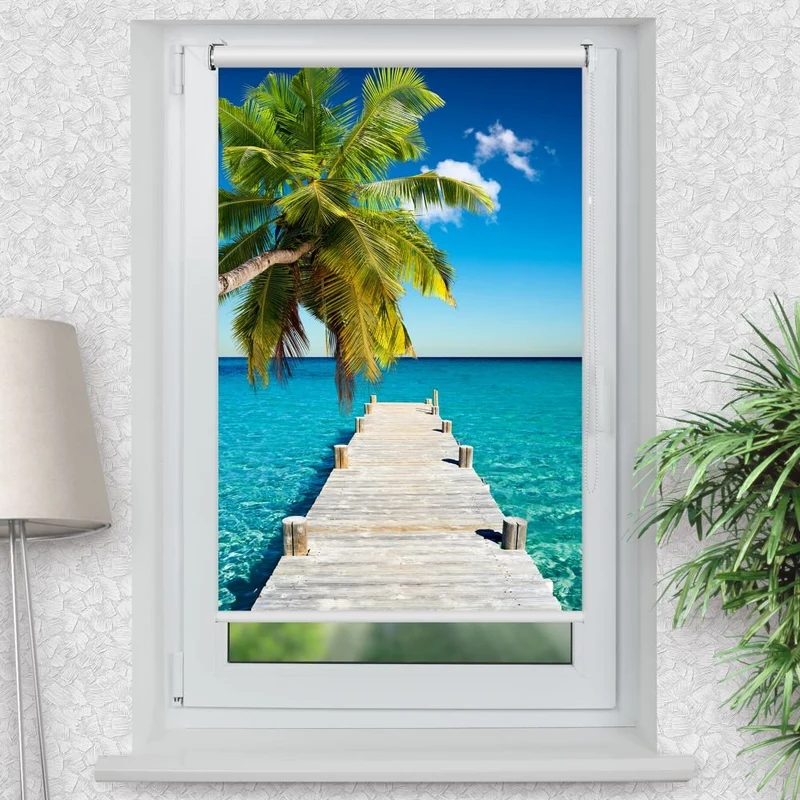 Klemmfix Rollo 'Steg Ins Meer Mit Palme' | Motiv-Klemmrollo