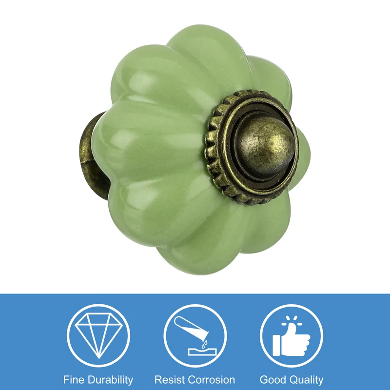 10pcs Grass Green Pumpkin Knobs Vintage Drawer Pulls with 10 Screws Ceramic)