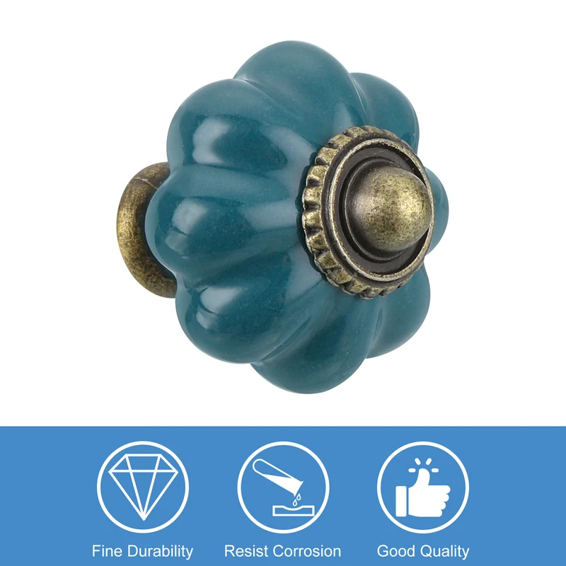 10pcs Teal Pumpkin Knobs Vintage Drawer Pulls with 10 Screws Ceramic
