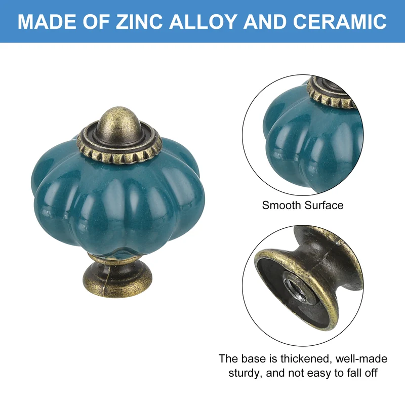 10pcs Teal Pumpkin Knobs Vintage Drawer Pulls with 10 Screws Ceramic