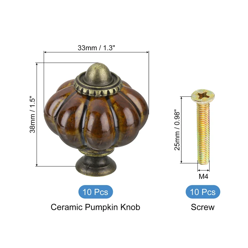 10pcs Coffee Pumpkin Knobs, Vintage Drawer Pulls with 10 Screws, Ceramic