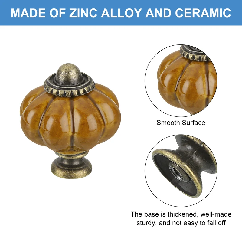 10pcs Brown Pumpkin Knobs Vintage Drawer Pulls with 10 Screws Ceramic