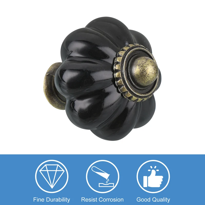 10pcs Black Pumpkin Knobs Vintage Drawer Pulls with 10 Screws Ceramic