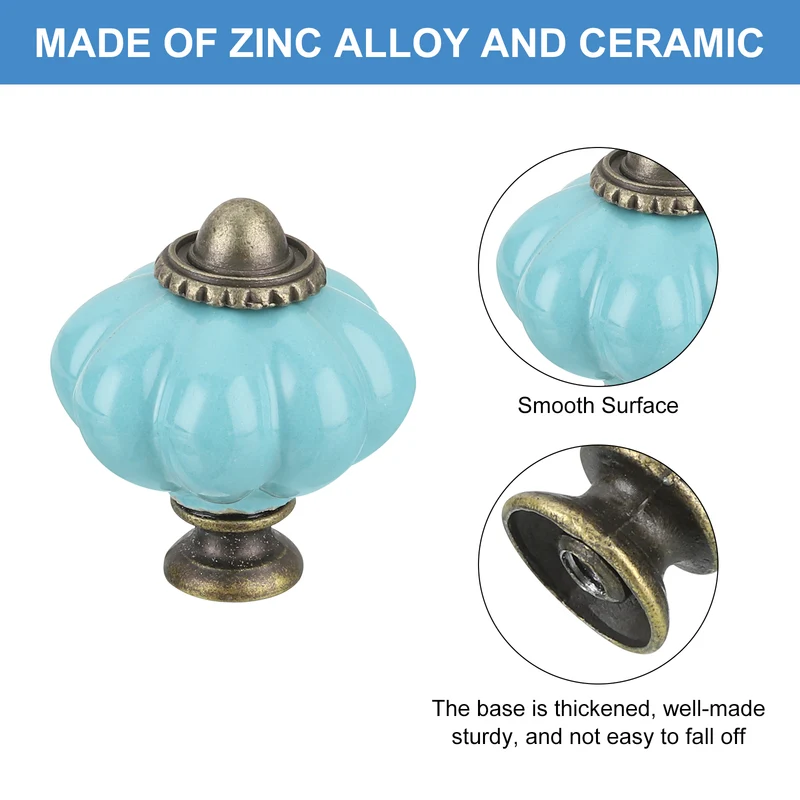 10pcs Celadon Pumpkin Knobs Vintage Drawer Pulls with 10 Screws Ceramic