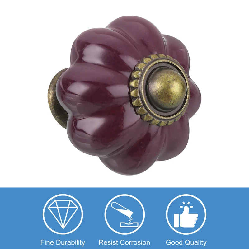 10pcs Dark Purple Pumpkin Knobs, Vintage Drawer Pulls with 10 Screws, Ceramic