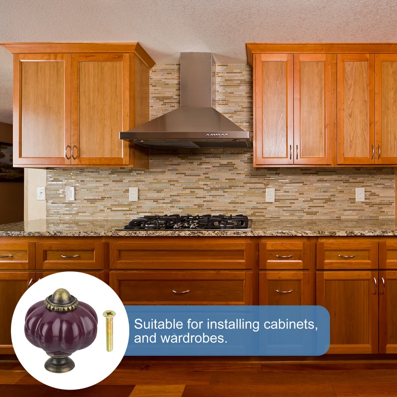 10pcs Dark Purple Pumpkin Knobs, Vintage Drawer Pulls with 10 Screws, Ceramic