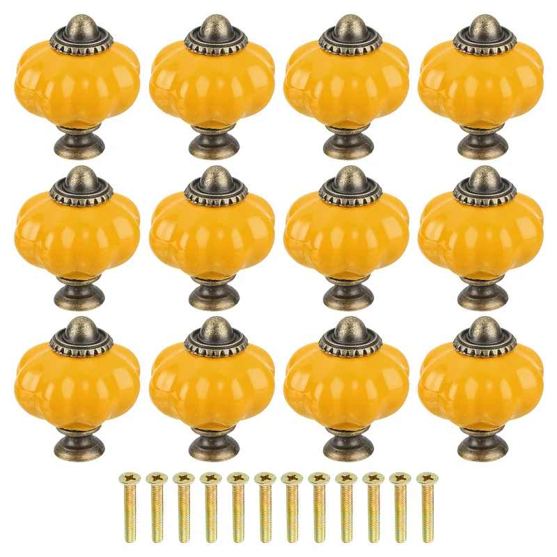 12pcs Rust Orange Pumpkin Knobs Vintage Drawer Pulls with 12 Screws Ceramic