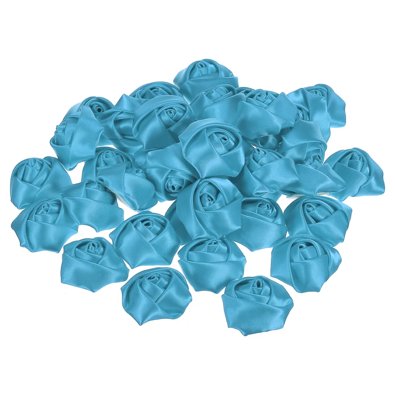 50Pcs Artificial Flowers Roses Heads Satin Rose Fabric Flowers Blue