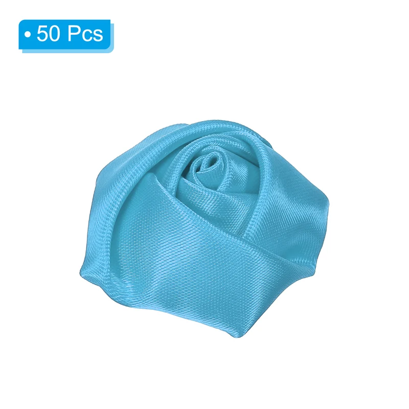50Pcs Artificial Flowers Roses Heads Satin Rose Fabric Flowers Blue