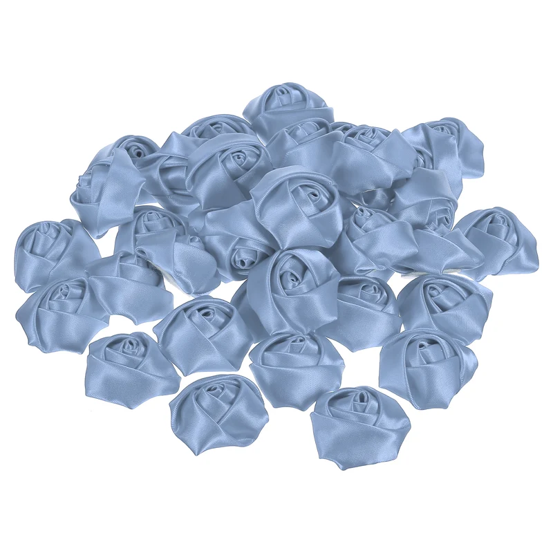 50Pcs Artificial Flowers Roses Heads Satin Rose Fabric Flowers Light Blue