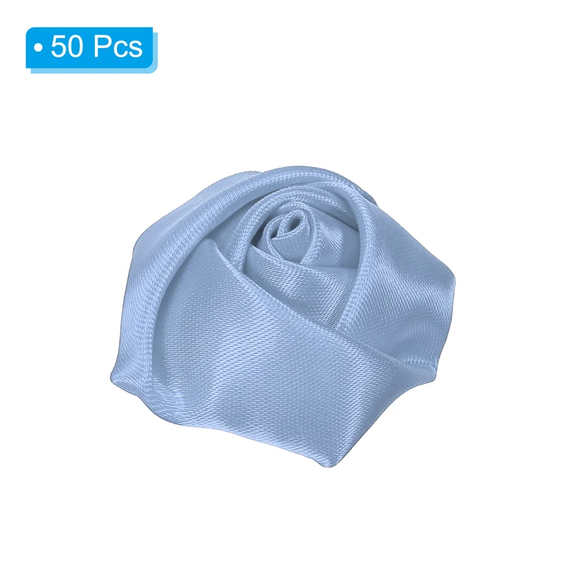 50Pcs Artificial Flowers Roses Heads Satin Rose Fabric Flowers Light Blue